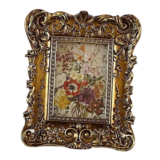 Vintage-Style Embossed Floral Photo Frame – Wall or Tabletop Picture Holder for Elegant Home Decor