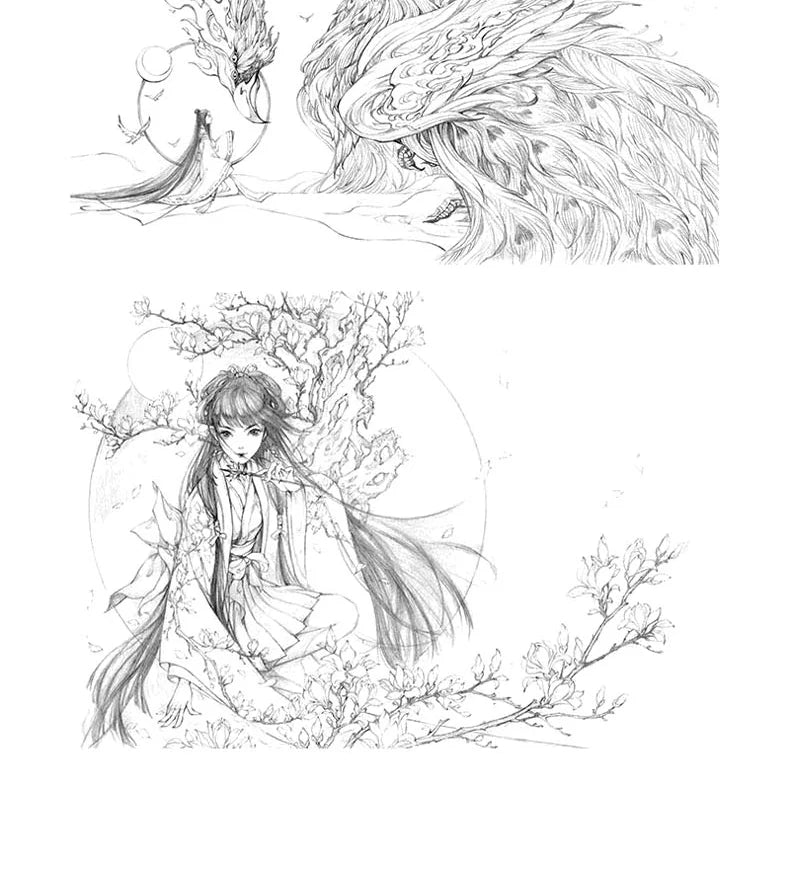 2 books Chinese Ancient 104 Movie Comics Beautiful illustrations Painting Book (illustration set + coloring book)