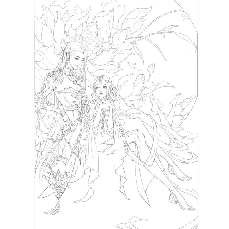 Aesthetic Ancient Style Painting Line Drawing Collection Book Comic Character Copying Coloring Book