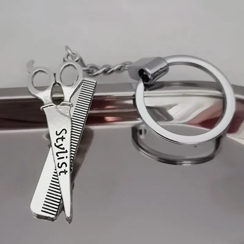 Barber shop dressing table tools 3D barber scissors comb hairdresser pendant keychain men and women accessories