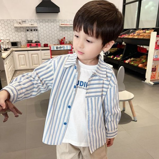 Kids Shirt Clothes Spring Thin Blouses Clothing Infant Boy Striped Cotton Tops 1 2 3 4 Years Kids Long Sleeves Shirt
