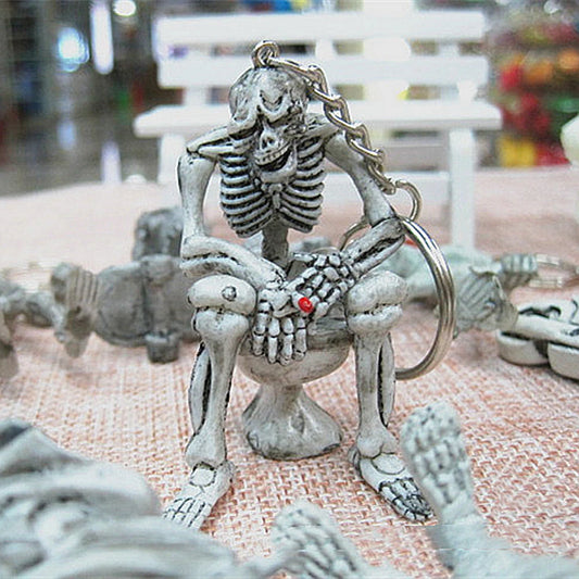 Keychain For Men Creative Skull Skeleton In Toilet Keyring Punk Key Chain Bag Ornaments Key Accessories