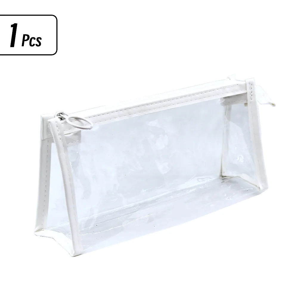 Transparent Triangular Pencil Case Large Capacity Simple Pen Bag Kawaii Cosmetic Bag School Study Stationery Office Supplies