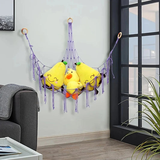 Large-capacity plush animal hammock net weaving Bohemian home decoration corner toy storage organizer plush toy hanging net