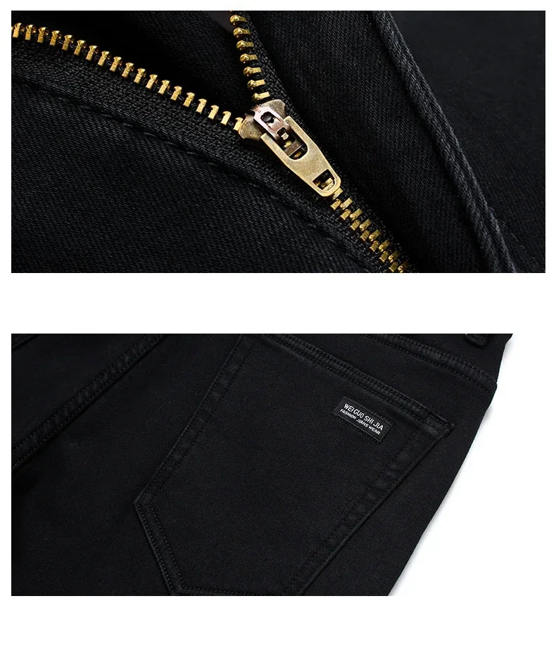 بنطلون جينز رجالي كلاسيكي متطور من ماركة Jean Homme Man ناعم مطاطي أسود اللون بنطلون جينز رجالي بنطلون أوفرل