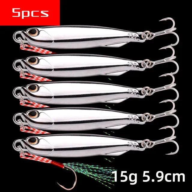 5pcs 10g 15g 20g 25g 30g Plating Silvery Metal Jig Lure Sea Fishing Bait Fishing Lure Saltwater Bass Tackle