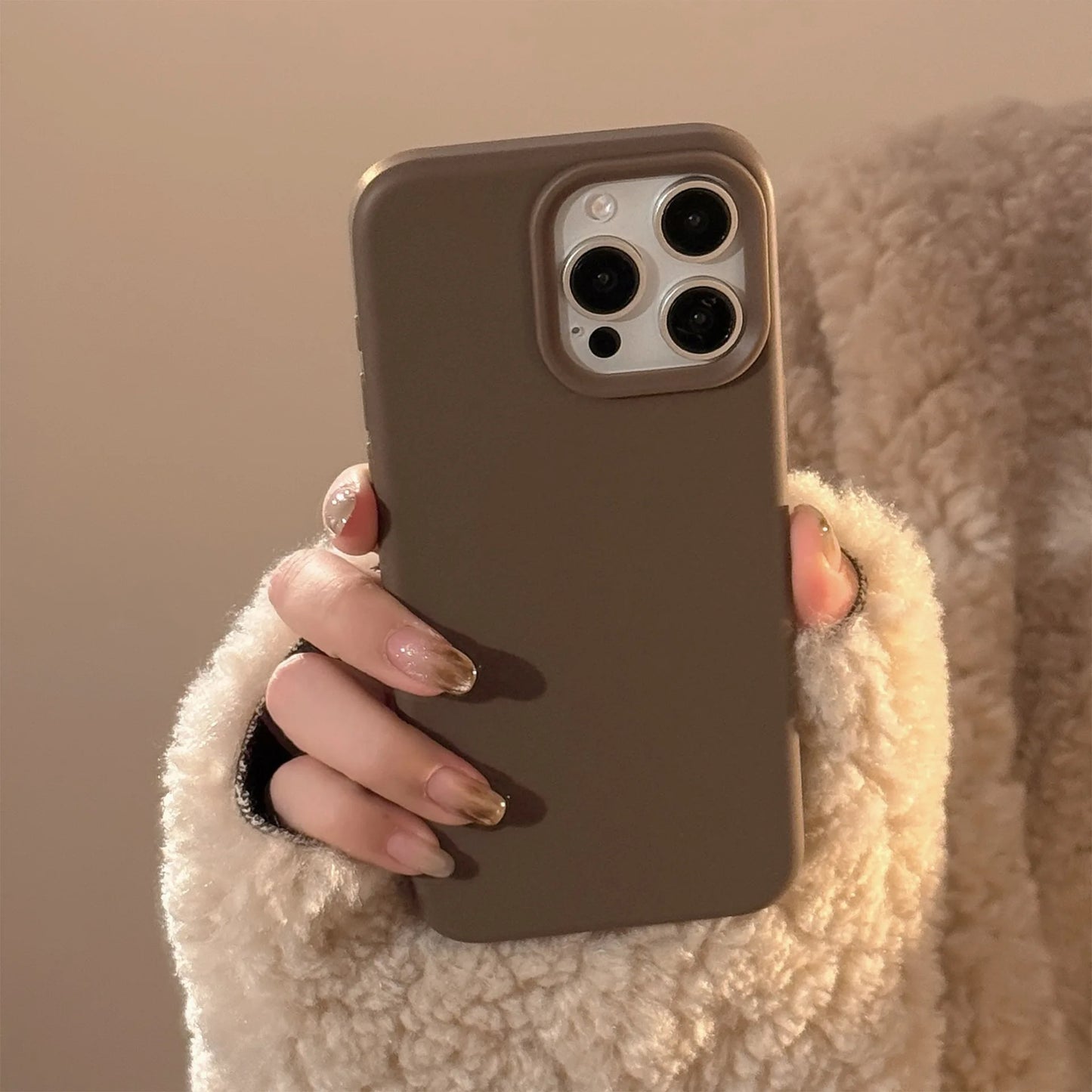 Minimalist Brown Gray Cream White Phone Cases for iPhone 16 Plus Pro Max 15 14 13 12 11 Winter Style Protective Phone Covers