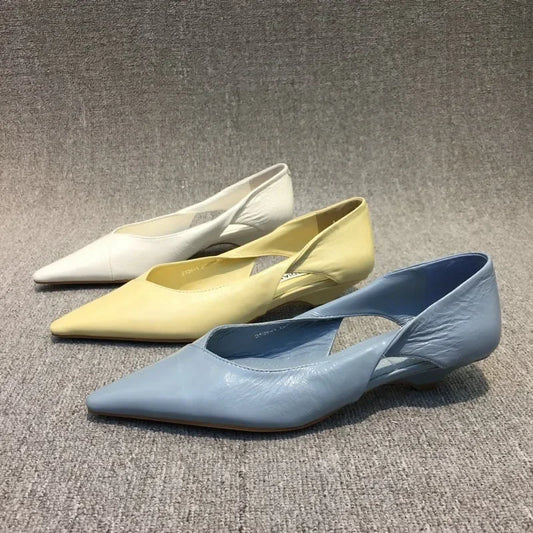 Shoes for Woman Comfortable Women's Summer Footwear Moccasins Blue Low Heel Elegant Pointed Toe High Quality Popular Heels