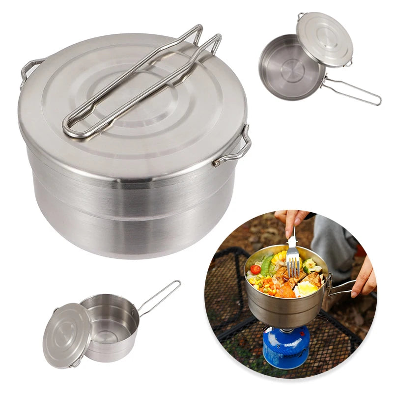 Camping Pot, Portable Cooking Pot, Stainless Steel Camping Pot, for Outdoor, Camping, Hiking, Picnic.