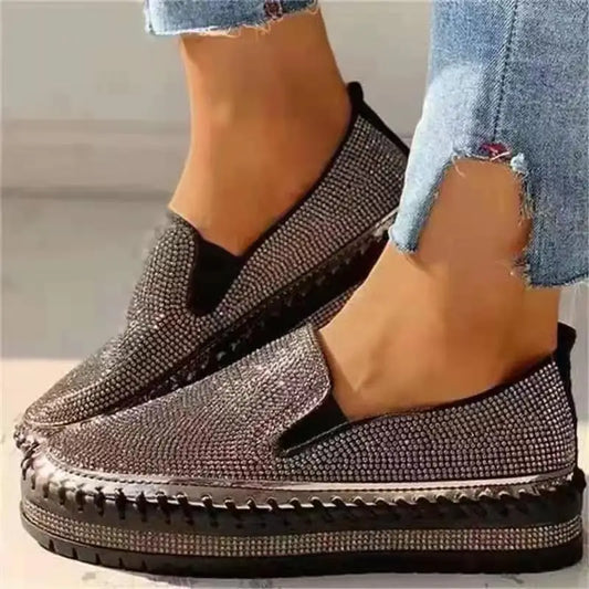 Women's Shoes 2022 Fashion Flats Rhinestone Bling Sewing Platform Loafers luxury Shoes Casual Comfortable Female Shoes