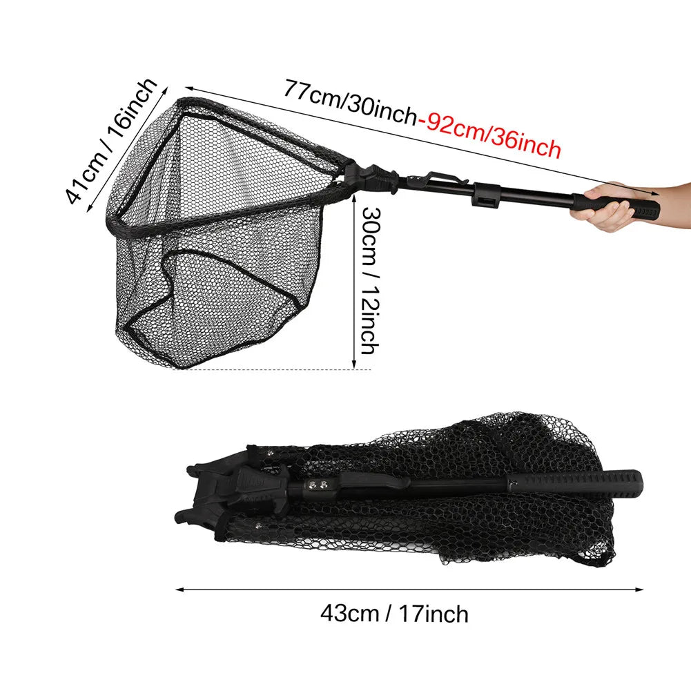 Fishing Landing Net Aluminum Alloy Durable Telescoping Extend to 190cm/130cm/55cm Folding Mesh Safe Fish Catching Releasing