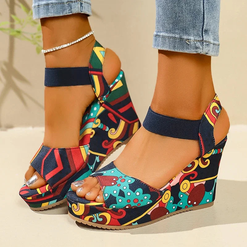 Shoes for Women 2025 New Women Wedge Sandals Retro Ethnic Printing Platform Sandals Ladies Casual Comfortable Outdoor Sandals