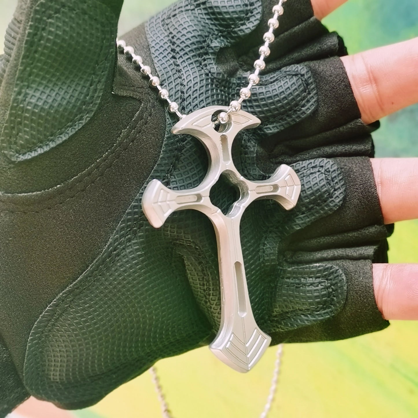 Cross Necklace For Men Self Defense Keychain Accessories With Beads Chain Pendants EDC Multi Tools Fashion Jewelry Cool Gadgets