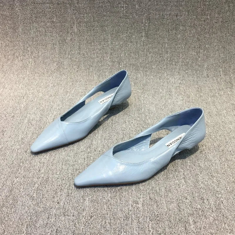Shoes for Woman Comfortable Women's Summer Footwear Moccasins Blue Low Heel Elegant Pointed Toe High Quality Popular Heels