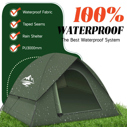 3-4 People Tents for Camping with Shelter 100% Waterproof Windproof Easy Set Up Tent with Removable for Adventure Backyard