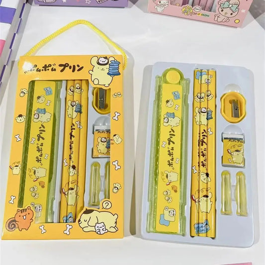 Kawaii Cinnamoroll Kuromi My Melody Pencil Eraser Pencil Sharpener Ruler Stationary Set Cartoon Cute School Supplies Gift