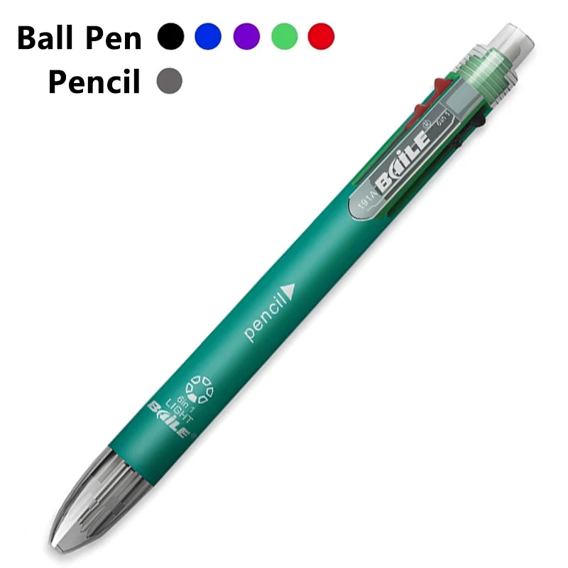 5-Color 0.7mm Ballpoint Pen And 0.5mm Automatic Pencil 6-in-1 Set Creative Writing Office And School Tool