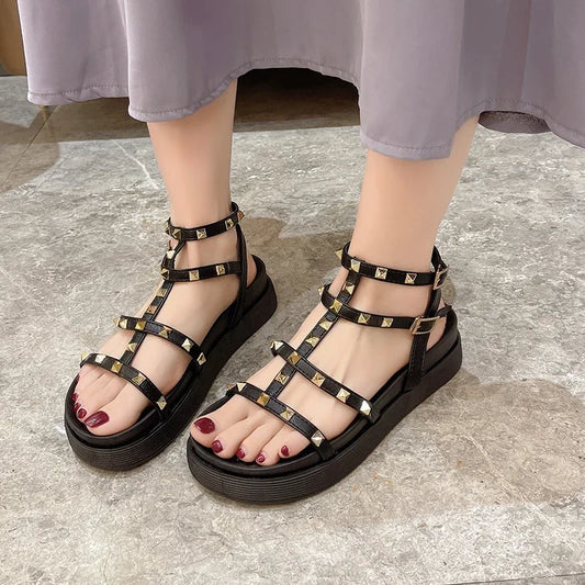 Women's Shoes on Sale 2024 Fashion Open Toe Sandals Summer Rivet Solid Outdoor Platform Casual Zapatos Mujer