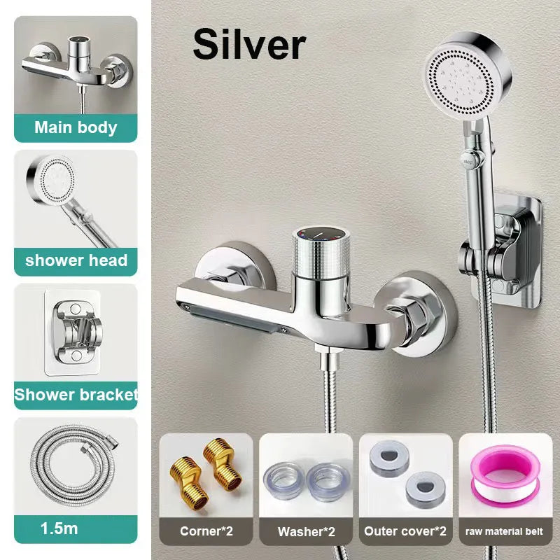 Bathroom Brass Basin Faucets Shower Faucet Wall Mounted Hot Cold Water Dual Spout Mixer Tap For Bathroom