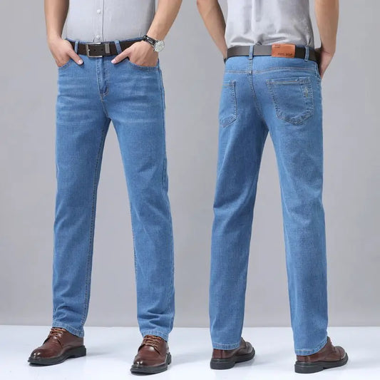 2025 Four Seasons New Men's Denim Business Pants High Quality Good Fabric Comfortable Slimming Straight leg Jeans Light Blue