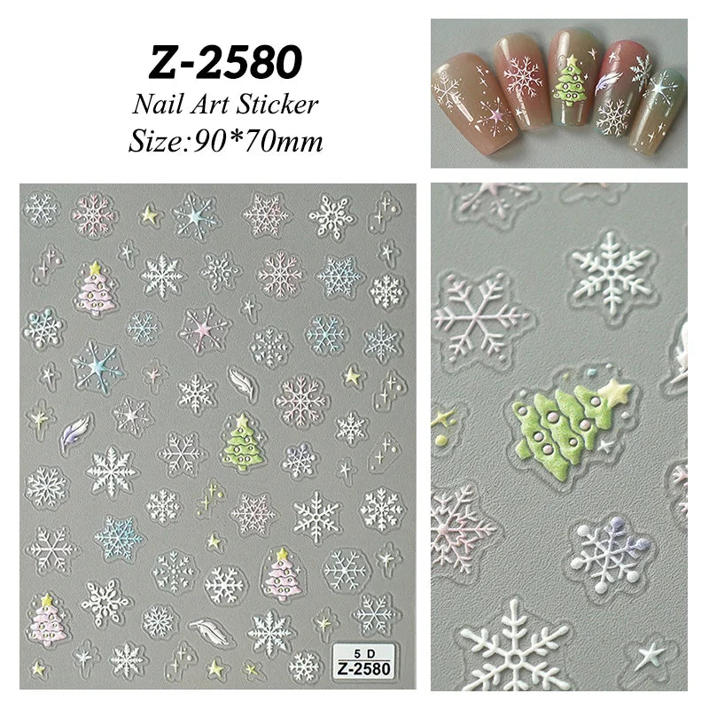 1 Sheet Embossed Snowflakes 5D Nail Stickers Decal Winter Christmas Nail Art Decoration Manicure Butterfly Nail Stickers Design