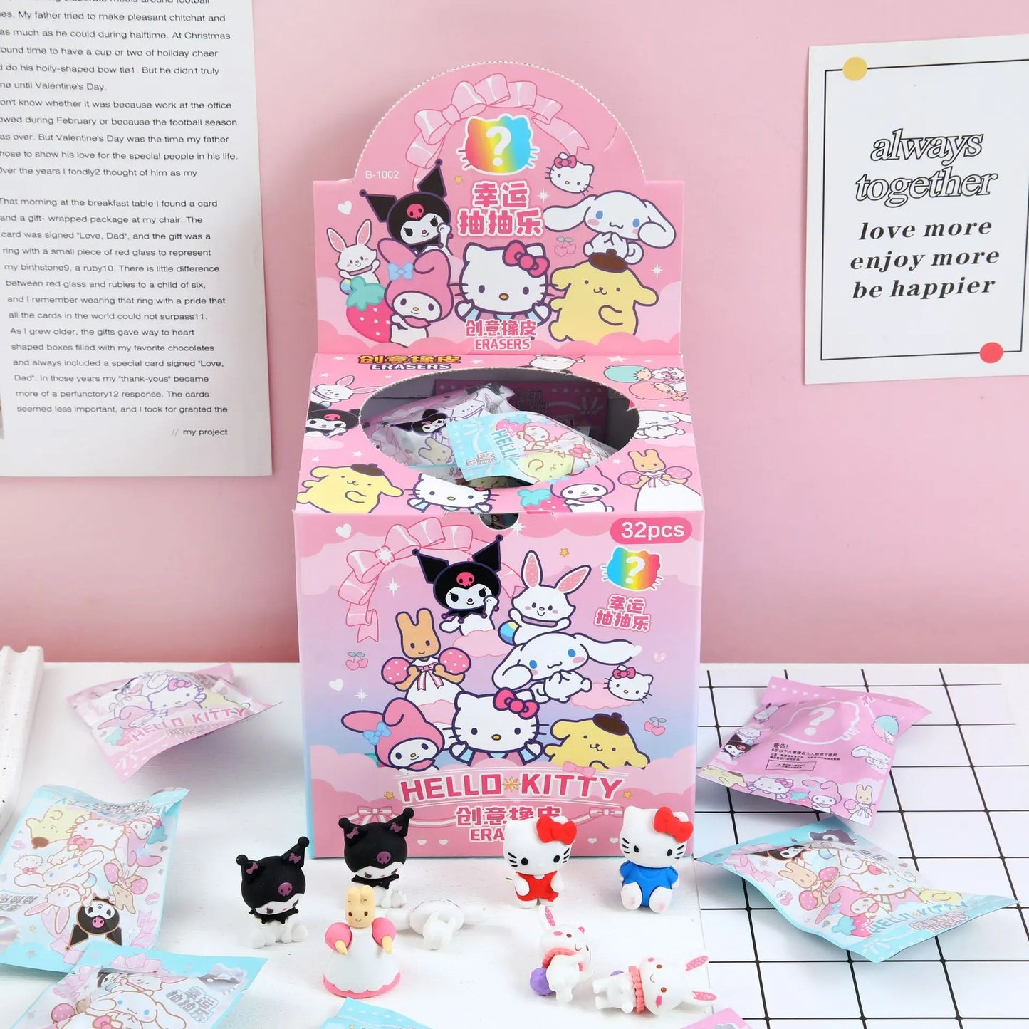 Sanrio Cartoon Eraser Rubber 16/32pcs Kawaii Students Stationery Kuromi Hello Kitty 3d Eraser Clean Tools School Children Gifts