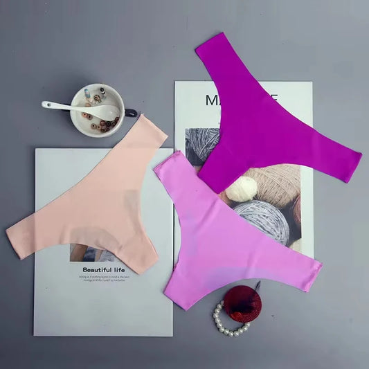 3PCS Panties Women Ice Silk Underwear Low Waist V-Waist Briefs Cotton Crotch Breathable Quick-Drying Sports Underwear