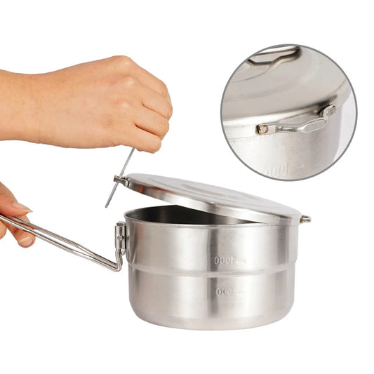 Camping Pot, Portable Cooking Pot, Stainless Steel Camping Pot, for Outdoor, Camping, Hiking, Picnic.