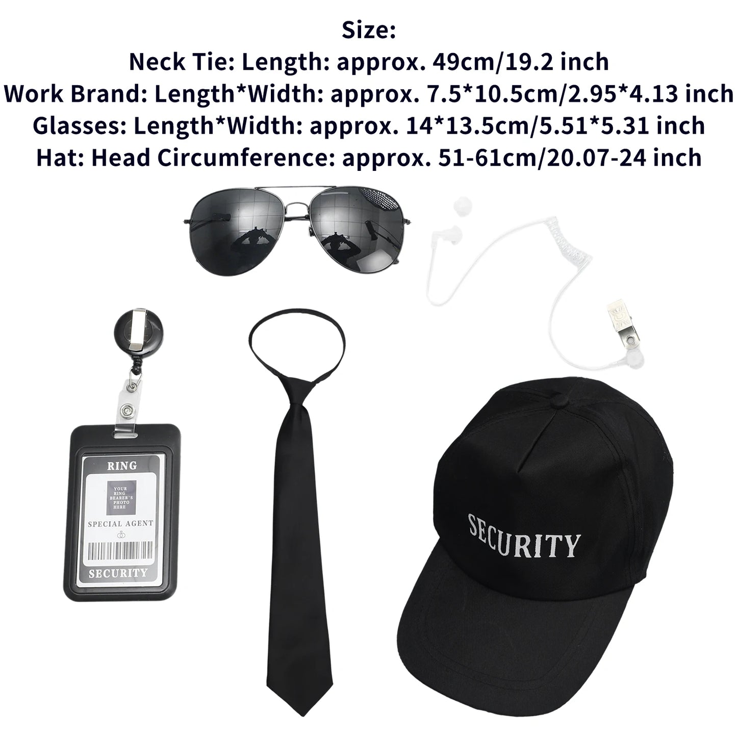 Agent Accessories Set Tie Earplugs Work Brand Glasses Hat Secret Security Service Costume for Teens Adults Cosplay Game Party