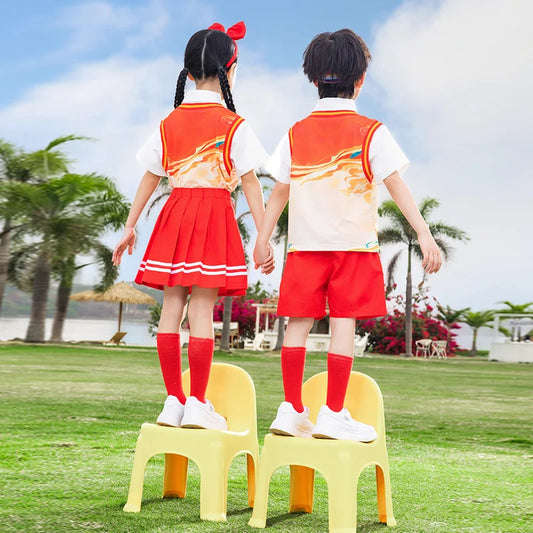 Kids Summer Kindergarten School Uniform For Boy Girl Top and Bottom Clothes Set Child Student Outfit Suit Stage Performance Wear