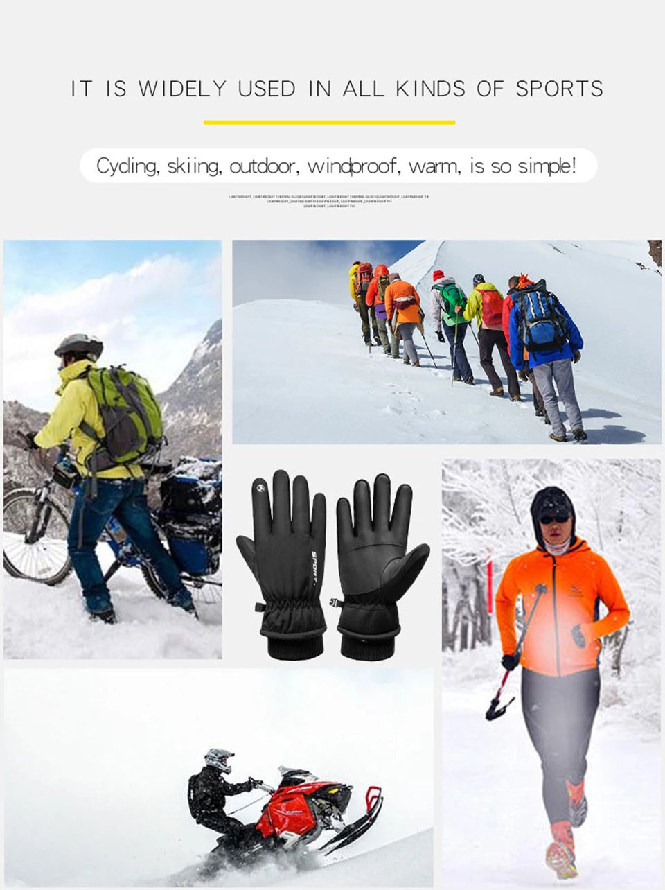 Thermal Winter Cycling Ski Gloves Outdoor Sports Running Motorcycle Touch Screen Fleece Gloves Non-slip Warm Full Fingers Gloves
