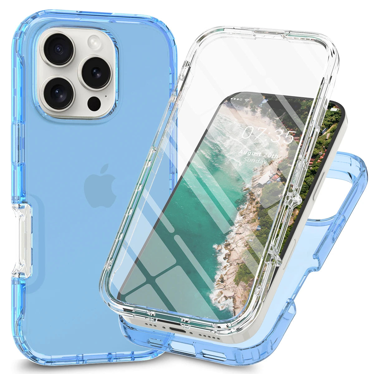Full Coverage Case for iPhone 16 Pro Max iPhone16 16Plus 16Pro Funda Transparent TPU/PC 360 Degree Armor Shockproof Phone Cover