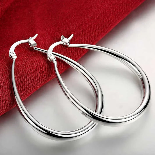 41MM Silver Color Smooth Circle Big Hoop Earrings for Women Fashion Party Wedding Jewelry Christmas Gifts