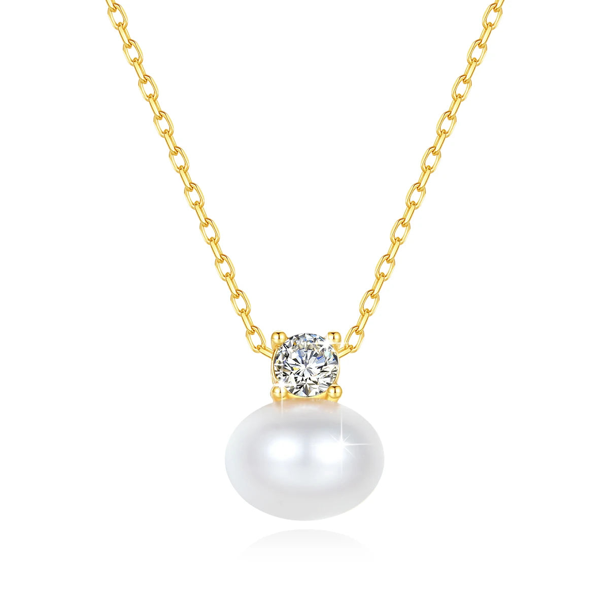 100% Real 18K Gold Pearl Necklace with Moissanite Stone – AU750 Luxury Pendant Wedding Jewelry Gift with Certificate 2024