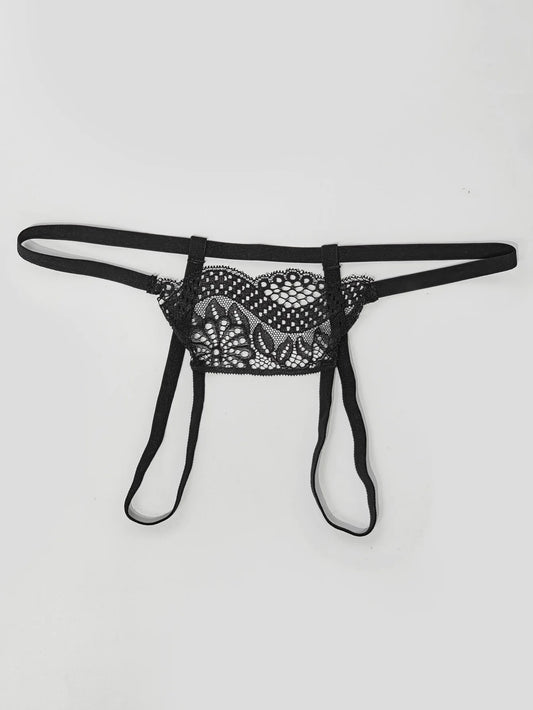 Varsbaby Women's Micro Thongs Lace Low Rise T-back G-string Sexy Crotch Opening Underwear Panty Thin String Intimates Lingerie