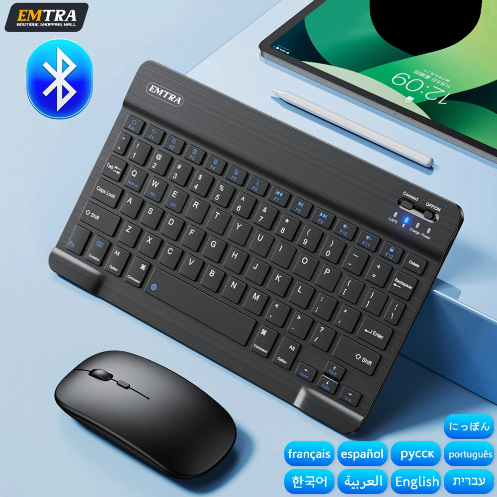 Bluetooth Wireless Keyboard & Mouse for iPad, Android, Windows – Multilingual Support (Spanish, Korean, Russian, Portuguese)