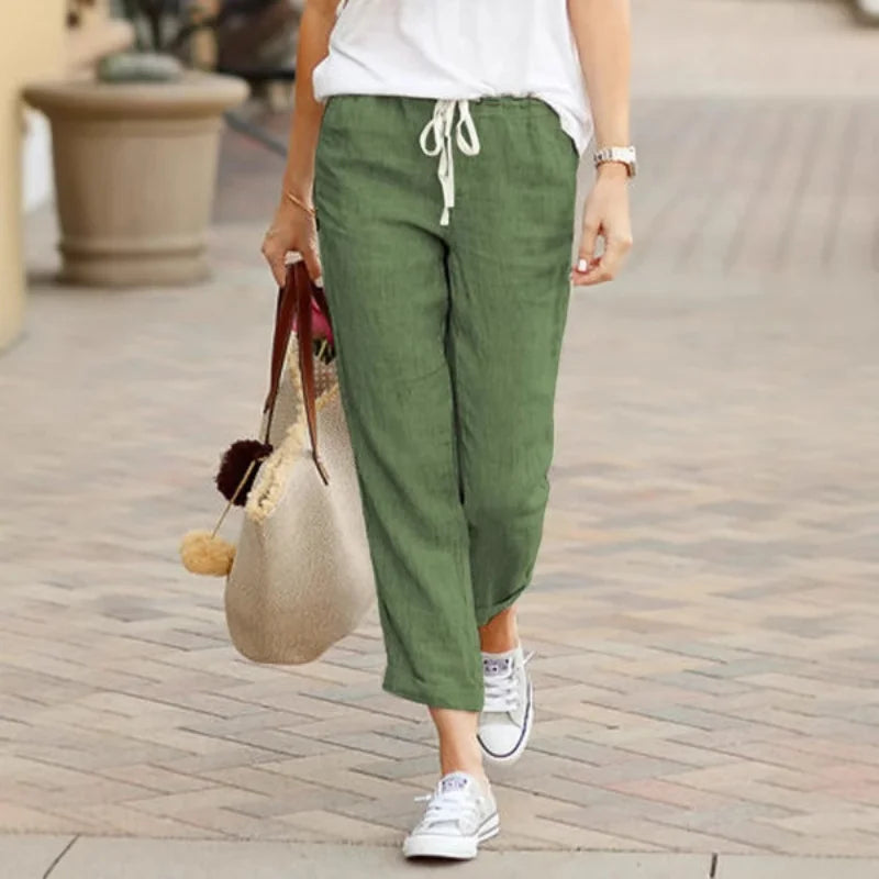 Elegant Solid Drawstring Straight Pants Fashion Women Y2K Pocket Loose Cotton Elastic Waist Baggy Pant Casual Sweatpant Trousers
