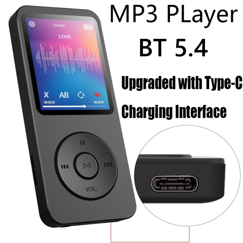 Portable MP3 Player 1.8" Walkman with Type-C, Bluetooth 5.4, FM Radio, E-Books & Sports Recording