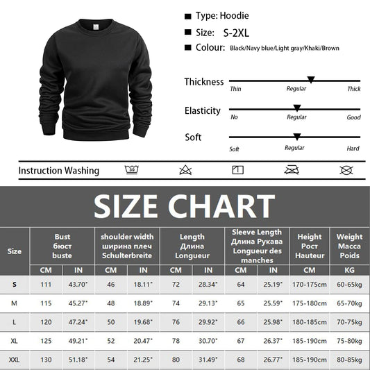 Men's Crew Neck Sweatshirts Solid Color Sweatwear Spring Outdoor Casual Daily Long Sleeve Pullover Hoodie Man Sportswear