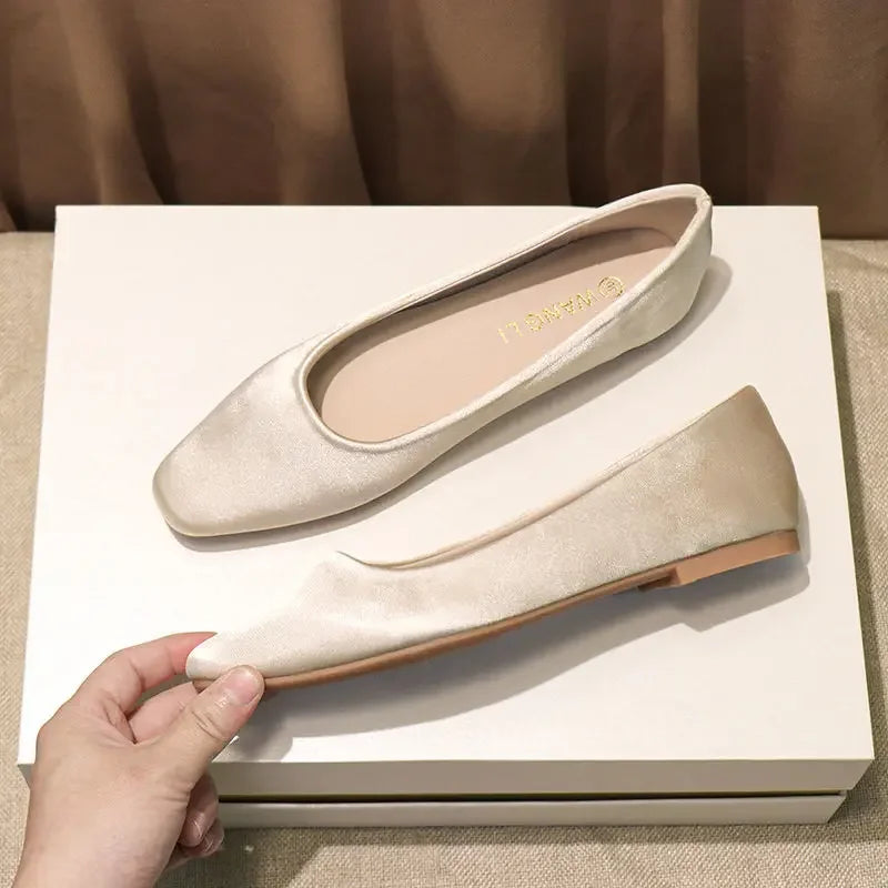 Shoes For Women Low Heel Elegant Office Slip-onSquare Toe Woman Flats 2024 Summer Chic Novelties Offer High Quality Fashion