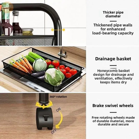 Kitchen Storage Ra Doorstep Drop off Mobile Cart Standalone Floor-Mounted Multi-Functional Organizer for Cooking Utensils