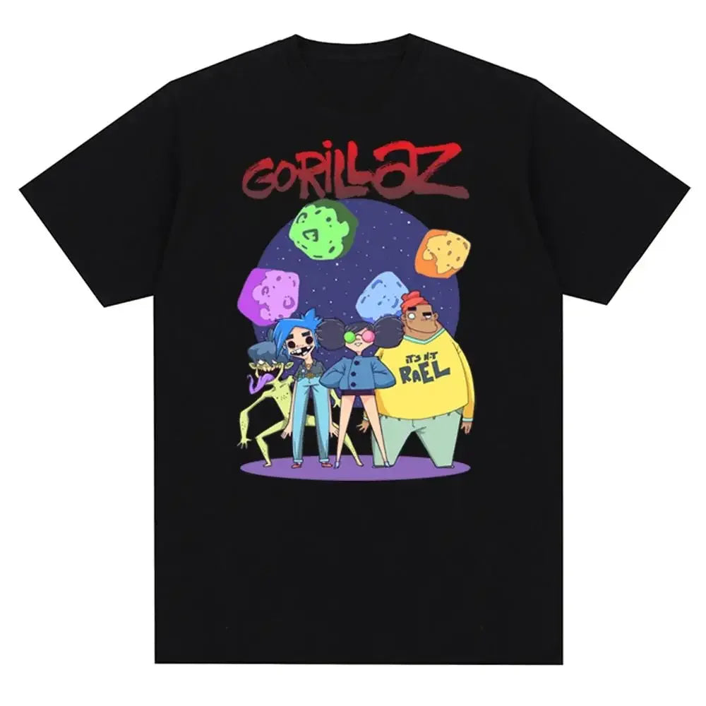 Music Band Gorillazs Punk Rock Print T Shirt - Retro Album Lines