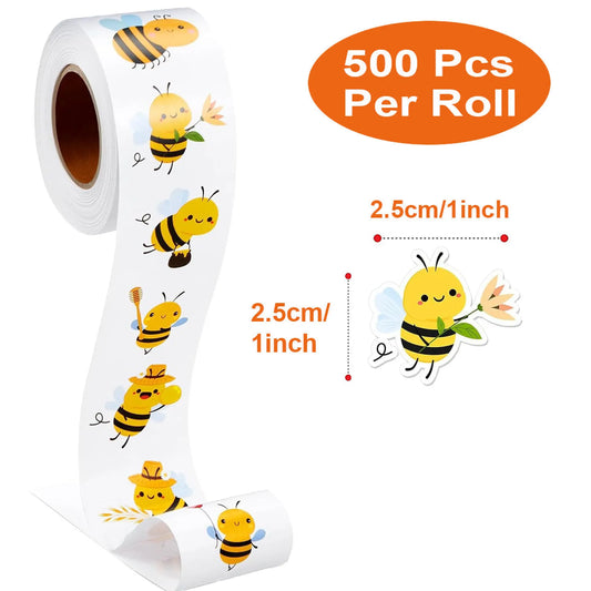 500Pcs/Roll Heterotypic Bees Stickers 2.5cm/1.0'' Game Art Labels Learning Rewards, Adorn Gifts for Books Watercup Phone PC Pads