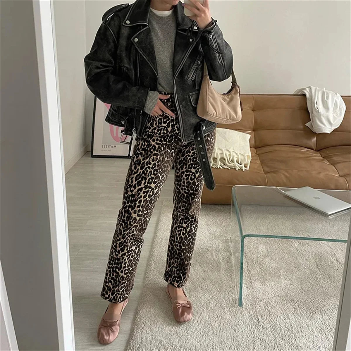 Vintage Leopard Jeans Women Denim Pants Female Spring Oversize Casual Wide Leg Trousers Streetwear Hip Hop Clothes Loose Y2K