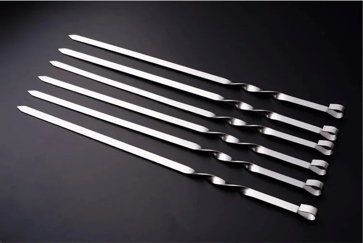 50cm 6Pcs BBQ Skewer Stainless Steel Wide Barbecue Sticks Flat BBQ Fork Outdoor Camping Picnic BBQ Utensil Kitchen Accessories