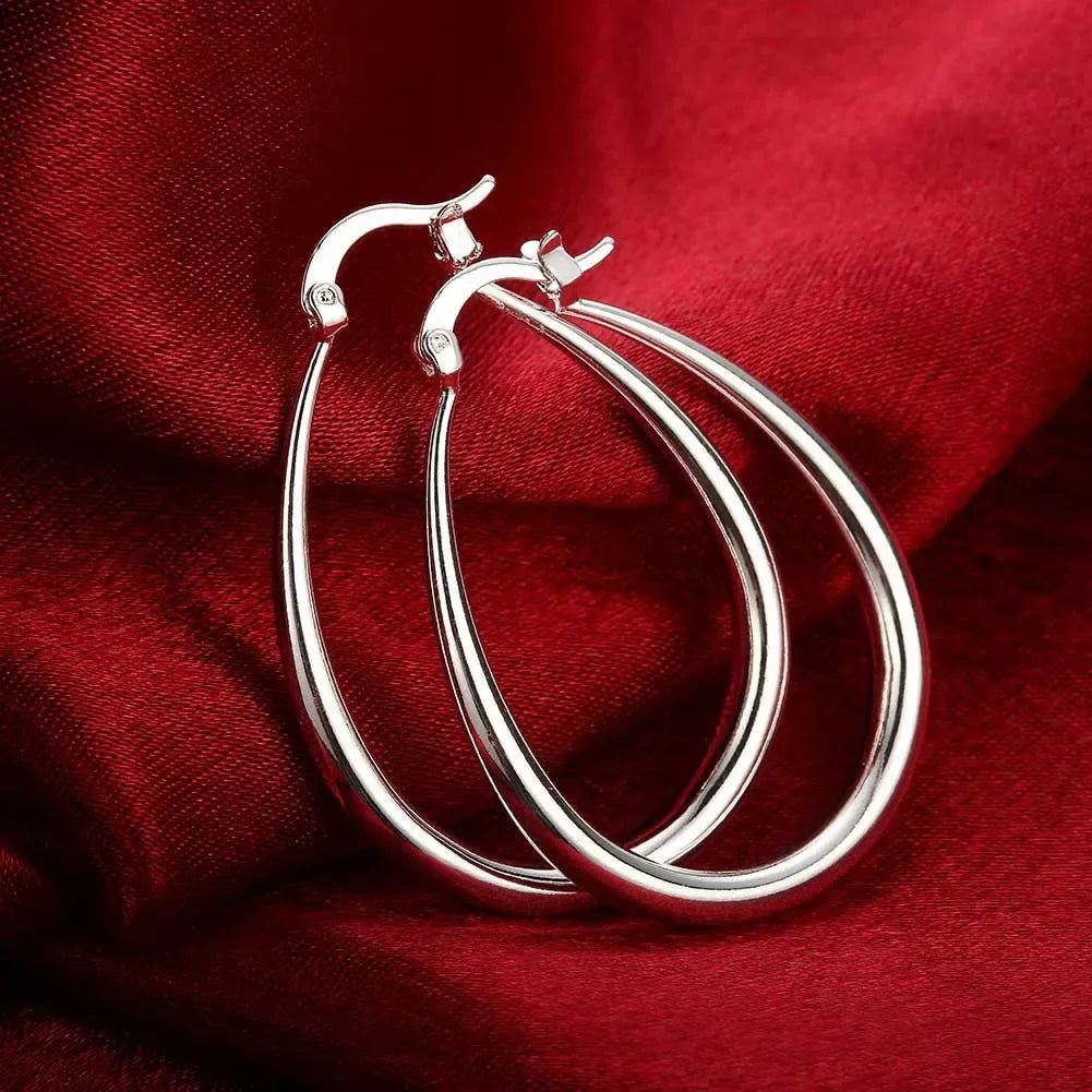 41MM Silver Color Smooth Circle Big Hoop Earrings for Women Fashion Party Wedding Jewelry Christmas Gifts