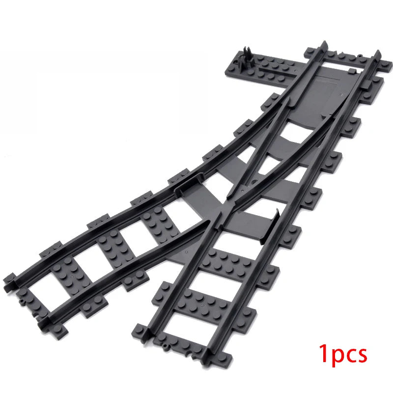 MOC City Train Rail Crossing Flexible Tracks Forked Straight Curved Rails Switch Building Block Bricks Creative DIY Toys