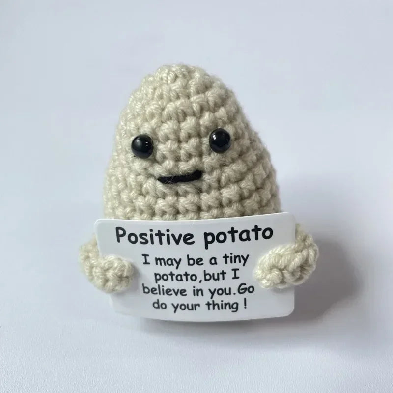 New Positive Energy Potato Hug Pocket Mini Handmade Plush Wool Knitting Doll with Card Funny Christams Gift Home Room Decoration