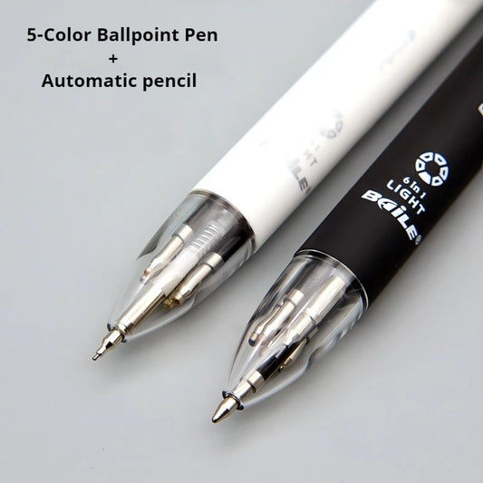 5-Color 0.7mm Ballpoint Pen And 0.5mm Automatic Pencil 6-in-1 Set Creative Writing Office And School Tool