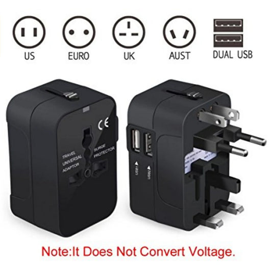 Universal Worldwide All in One Phone Charger Travel Plug Wall AC Power Plug Adapter with Dual USB Charge Port for USA EU UK AU